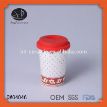 Keramik-Doppelwand-Trommel mit Silikon-Deckel, kundenspezifische Design-Tasse mit Silikon-Deckel